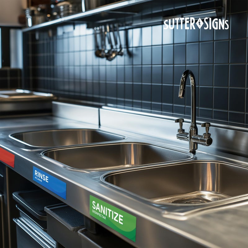 Sutter Signs Wash Rinse Sanitize Sink Labels | 3 Compartment Sink Sticker Signs for Food Truck, Restaurant, and Kitchen Food Safety - Image 5
